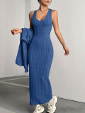 Loungewear Solid Color V Neck Skirt Suit YH-9028