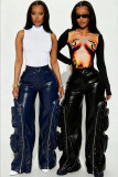 Zip-Off Multi-Pocket Leather Pants YMEF-58035