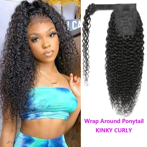Human Hair Wrap Around Ponytail Wig Kinky Curly JKLS-77058