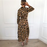 Leopard Print V Neck Midi Dress GWTC-W0205