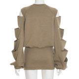 Loose Ripped Hole Top And Skirt Suit GSBD-J25ST332