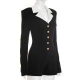 Fashion Rose Metal Button Lapel Long Sleeve Rompers GSBD-J25RP228