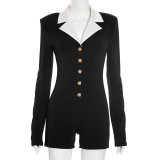 Fashion Rose Metal Button Lapel Long Sleeve Rompers GSBD-J25RP228