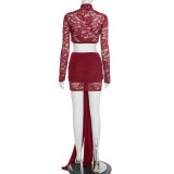 Sexy Lace Long Sleeve Top Short Skirt Suit GSBD-D25ST402