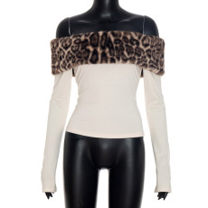 Sexy Leopard Print Patchwork Long Sleeved Top GSBD-J25TP325