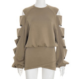 Loose Ripped Hole Top And Skirt Suit GSBD-J25ST332