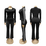 Stripe Patchwork Zipper Long Sleeve Pants 3 Piece Set  SFY-702