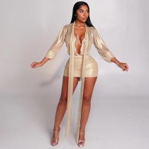 Sexy Strappy Long Sleeve Top And Skirt Two Piece Set GSBD-D25ST362