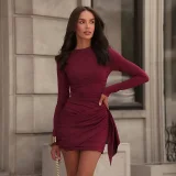 Solid Color Ruched Mini Dress GSZM-D25DS500