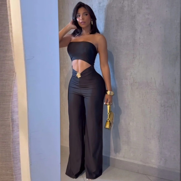 Solid Color Wrap Chest Jumpsuit BY-7535
