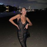 Mesh See Through Backless Midi Dress GAXB-P0287DS