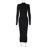 Solid Color High Collar Slim Long Dress GAXB-P0292DS