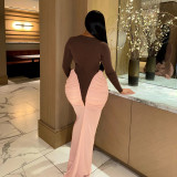 Color Block Ruched Slim Maxi Dress GSZM-J25DS383