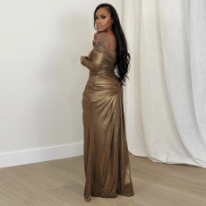 One Shoulder Long Sleeve Maxi Dress YF-10929