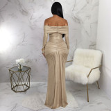 One Shoulder Long Sleeve Maxi Dress YF-10929