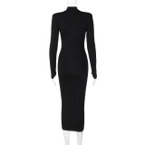 Solid Color High Collar Slim Long Dress GAXB-P0292DS