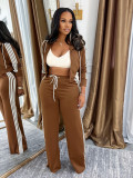 Stripe Hooded Coat Two Piece Pants Set SFY-802