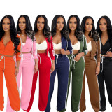 Stripe Hooded Coat Two Piece Pants Set SFY-802