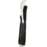 Solid Color Wrap Chest Mesh Split Maxi Dress GAXB-P0253DS