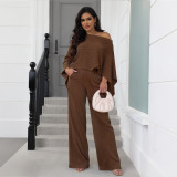 Bat Sleeve Solid Color Loose Two Piece Pants Set ASL-6812