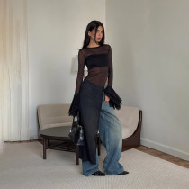 Sexy Mesh Flare Sleeve Long Smock GAXB-P0296TP