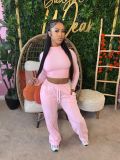 Solid Color Long Sleeve Sport Two Piece Pant Set SFY-807
