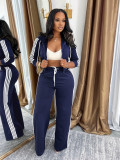 Stripe Hooded Coat Two Piece Pants Set SFY-802