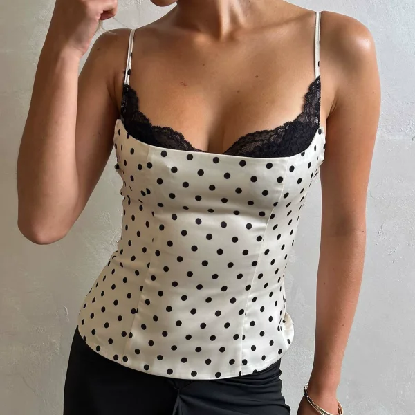 Lace Patchwork Polka Dots Tops GPKJ-MR45542