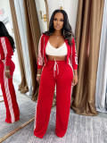 Stripe Hooded Coat Two Piece Pants Set SFY-802