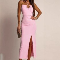 Solid Color Halterneck Sling Midi Dress GAXB-W428DS