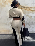 Contrast Color Patchwork Zipper Two Piece Pant Set CH-25062
