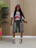  Ribbon-Tied Washed Denim Shorts BGN-360