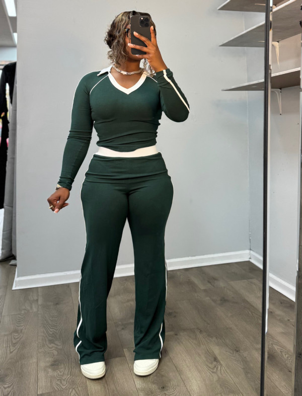 Contrast Color Patchwork Two Piece Pants Set YS-2510