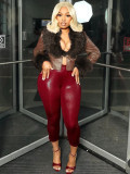 Furrzy Neck V-neck Leather Jackets CH-25063
