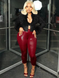 Furrzy Neck V-neck Leather Jackets CH-25063