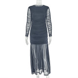 Solid Color Ruched Long Sleeve Maxi Dress GJYO-JD303290