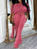 Color Block Pleated Two Piece Pants Set AIL-334