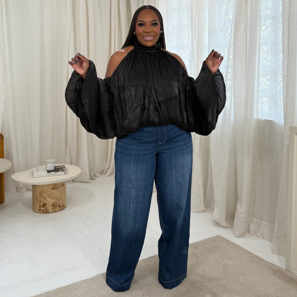 Plus Size Back-tie Loose Off Shoulder Blouse NNWF-8147