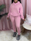 Fleece-Lined Sweatshirt Solid Color Two-Piece Pants Set AIL-340