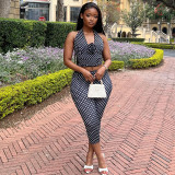 Polka Dot Print Halterneck Tops Tight Pants Suit GJYO-JS919136