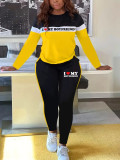 Letter Print Long Sleeve Two Piece Pants Set SHD-9933
