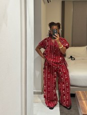 Fashion Print Short Sleeve Loose Two Piece Pant Set GQZF-SH7261