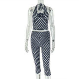 Polka Dot Print Halterneck Tops Tight Pants Suit GJYO-JS919136