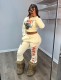 Letter Print Hooded Coats Two Piece Pants Set GFCF-1423