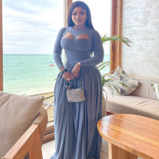 Elegant Solid Color Long Sleeve Maxi Dress GANY-LB1751