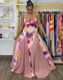 V Neck Sling Print Backless Maxi Dress GANY-LB1193