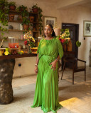 Half Sleeve Pleated Solid Color Maxi Dress GANY-LB1515