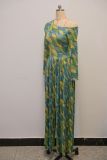 Print Slash Neck Long Sleeve Wide Leg Pants Suit GANY-LB669