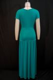 Short Sleeve V Neck Pleated Split Maxi Dress GANY-LB1587