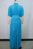 Half Sleeve Pleated Solid Color Maxi Dress GANY-LB1515